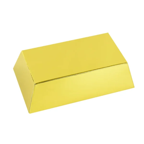 Caja de papel dorado en forma de lingote de oro