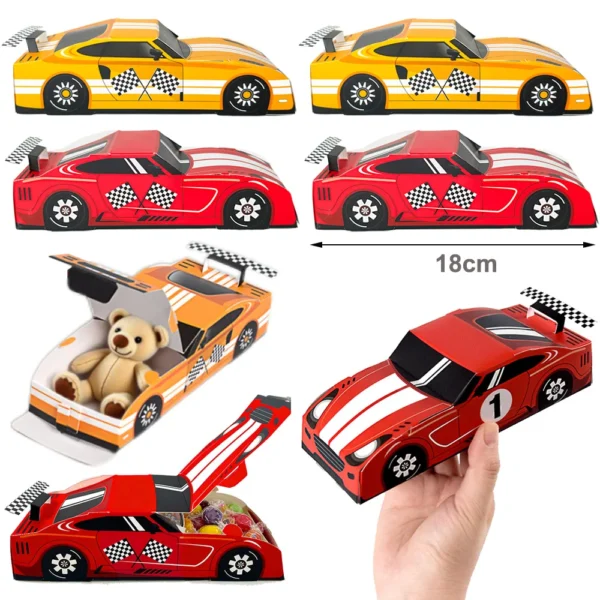 Caja de cartón y papel con diseño de coche de carreras, caja original de embalaje para regalos, 10/20 piezas