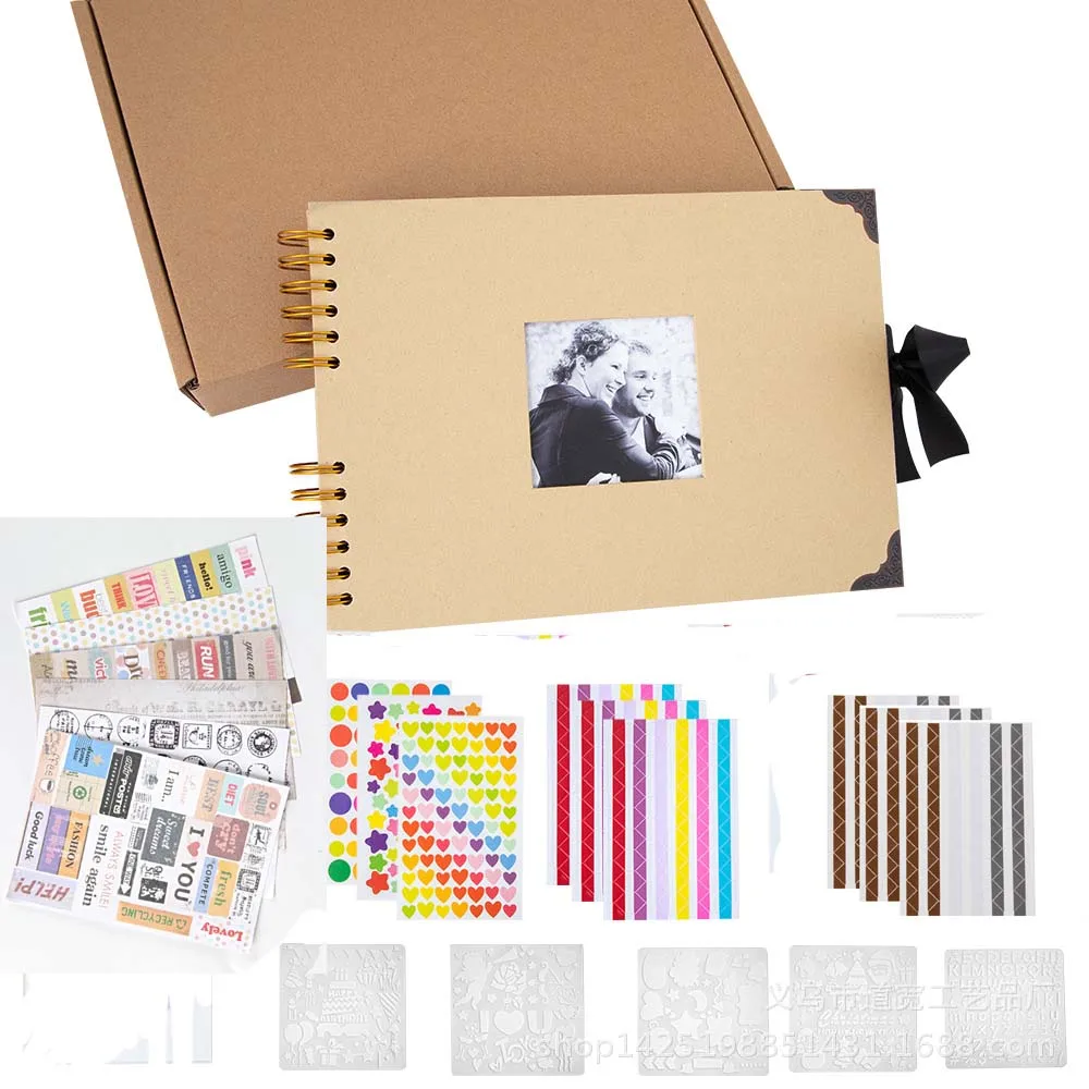 álbum de fotos artesanales DIY, Libro de memorias de 12 pulgadas 80 páginas, con tapa dura, álbum de recortes, álbum Kraft para aniversario de boda. - Imagen 5