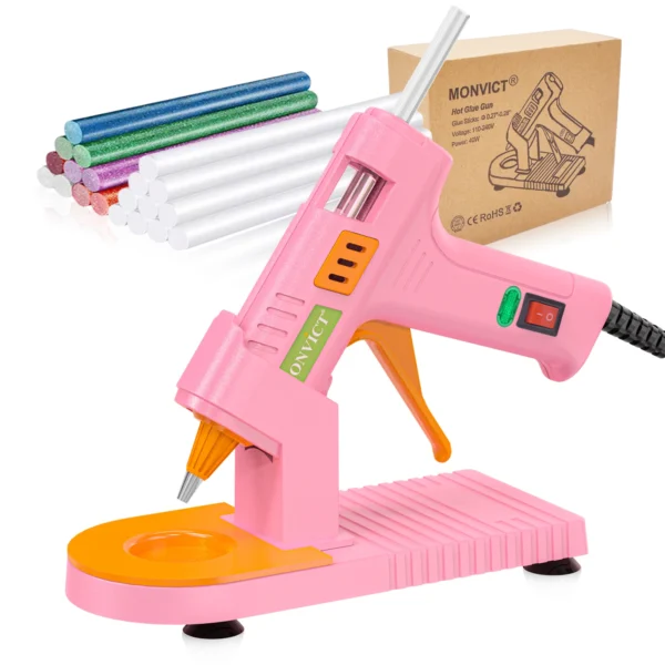 Kit de pistola de pegamento caliente color rosa con soporte de ventosa, alfombrilla de silicona antiadherente, punta fina + 30 barras de pegamento, Mini pistola de pegamento para bricolaje, proyectos de artesania, manualidades DIY