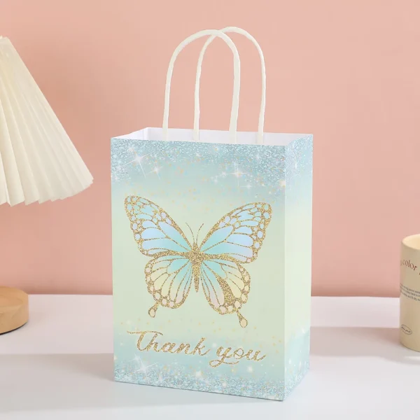 Bolsas de regalo de papel con temática de mariposa, bolsa de papel Kraft con asas para detalles, bodas, Día de la madre, cumpleaños de niñas, baby sohwers y celebraciones