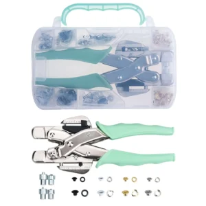Perforadora de Ojales, Kit de herramientas para ojales de 1/8" y 3/16", kit de alicates de prensa para ojales todo en uno con ojales de metal dorado, plateado, blanco y negro 160