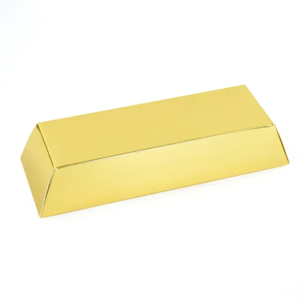 Caja de papel dorado en forma de lingote de oro