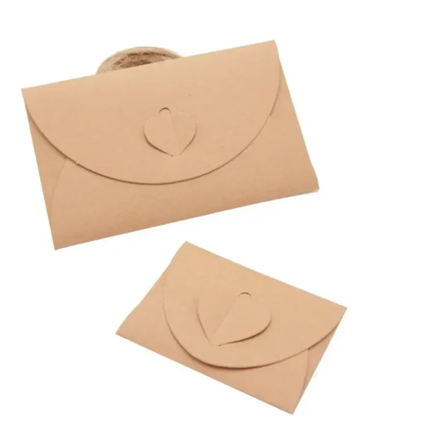 Sobres de papel Kraft con cierres de corazón creativos, 2 estilos para elegir, paquete de 40 unidades
