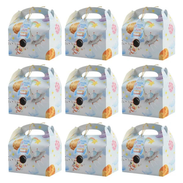 12 Cajas de regalo de cartón para regalo o recuerdo con la temática de astronauta con etiquetas de agradecimiento sin personalizar