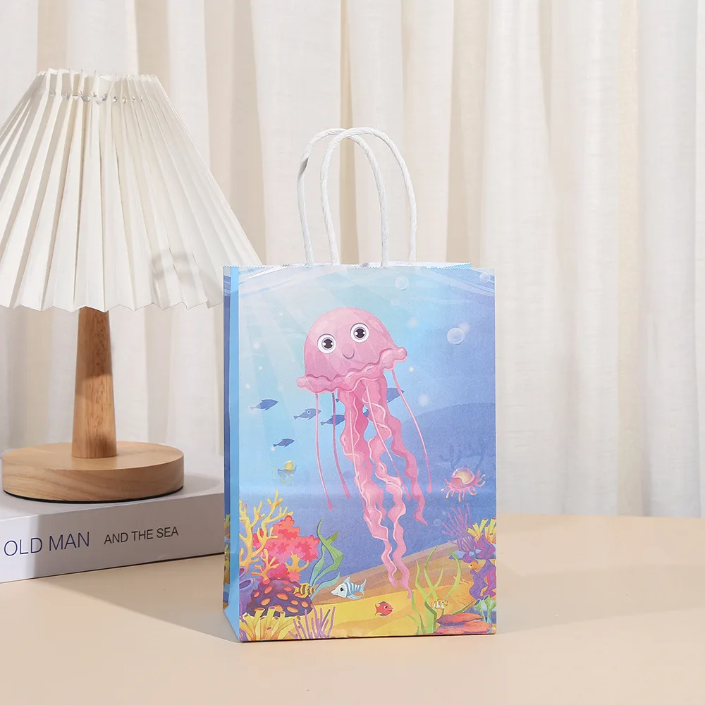 Bolsas de papel de regalo de papel con tematica de océano, de concha de sirena para decoraciones de cumpleaños, para detalles, galletas y dulces 6 uds. - Imagen 11