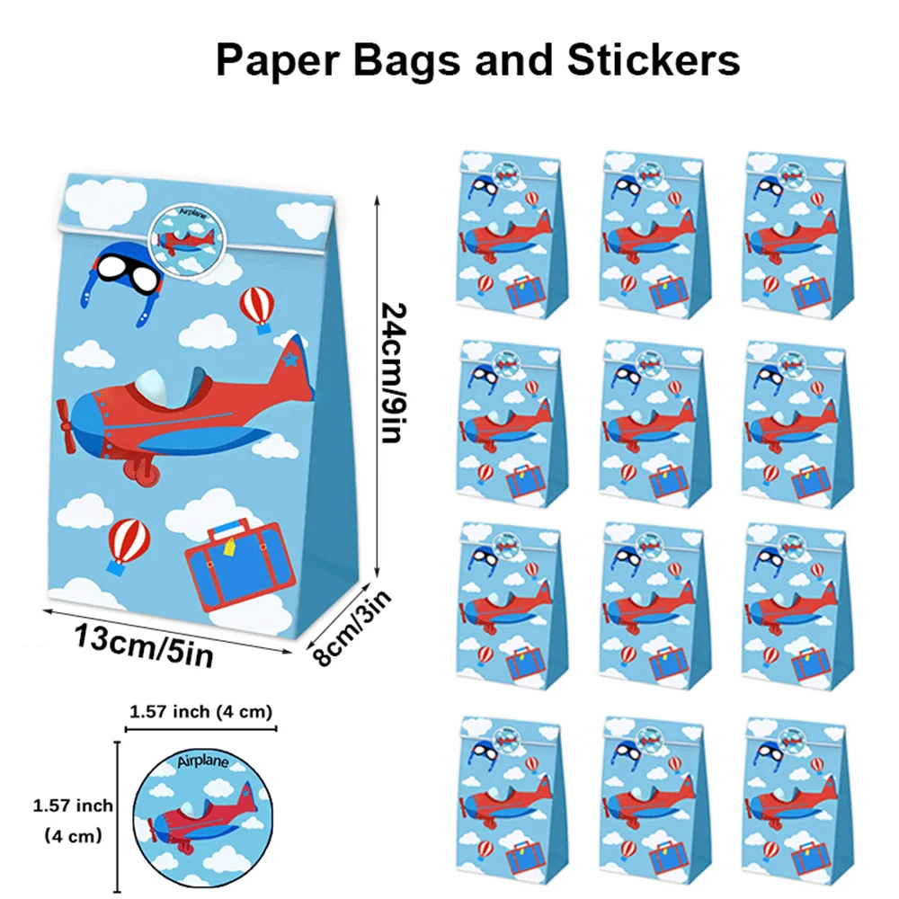 Bolsas de regalo de avión , bolsa de papel Kraft con pegatinas, tematica de aventura de aviador, 12 Uds. - Imagen 7