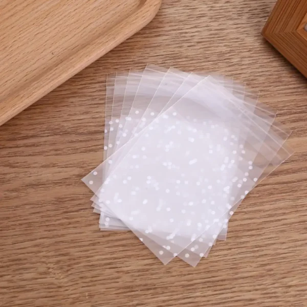 Bolsas de plástico transparente de celofán, autoadhesivas de lunares blancos