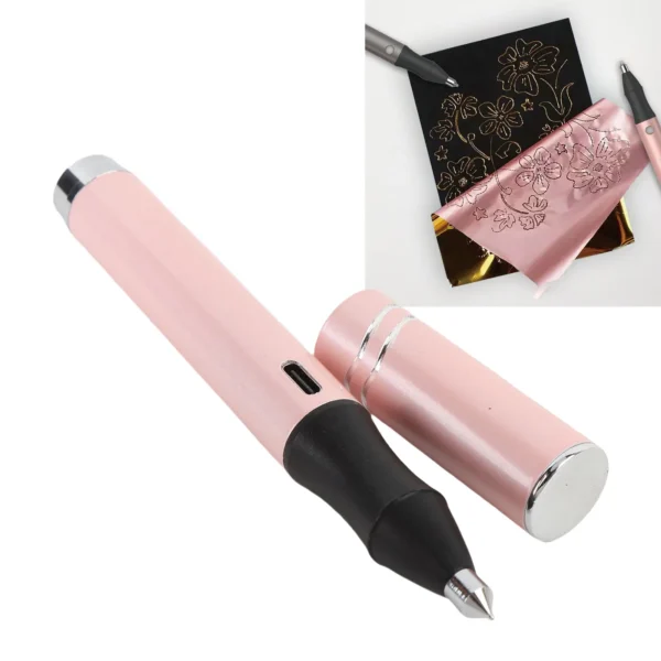 Juego de bolígrafos de aluminio, 4 puntas, mango de aleación de aluminio, 2 rollos de papel activados por calor, bolígrafo de espuma recargable USB versátil para álbum de recortes