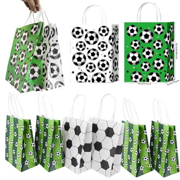 Bolsas de papel con la temática de fútbol de con asas, bolsas de recuerdo de celebraciones, cumpleaños para chuches, detalles y  decoración deportiva