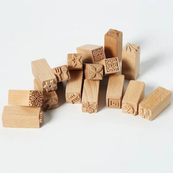 Sellos de madera tallados a mano, herramientas de arcilla DIY, bloques de impresión de madera, relieve cuadrado, flor de hoja, manualidades DIY