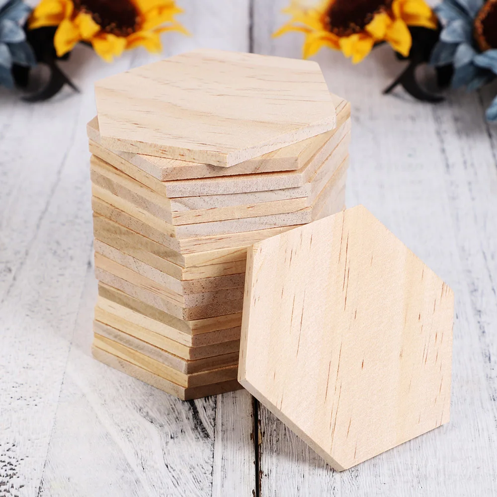 Piezas de madera de 1cm de espesor, discos Hexagonales sin pintar, adornos de madera para pintar - Imagen 2