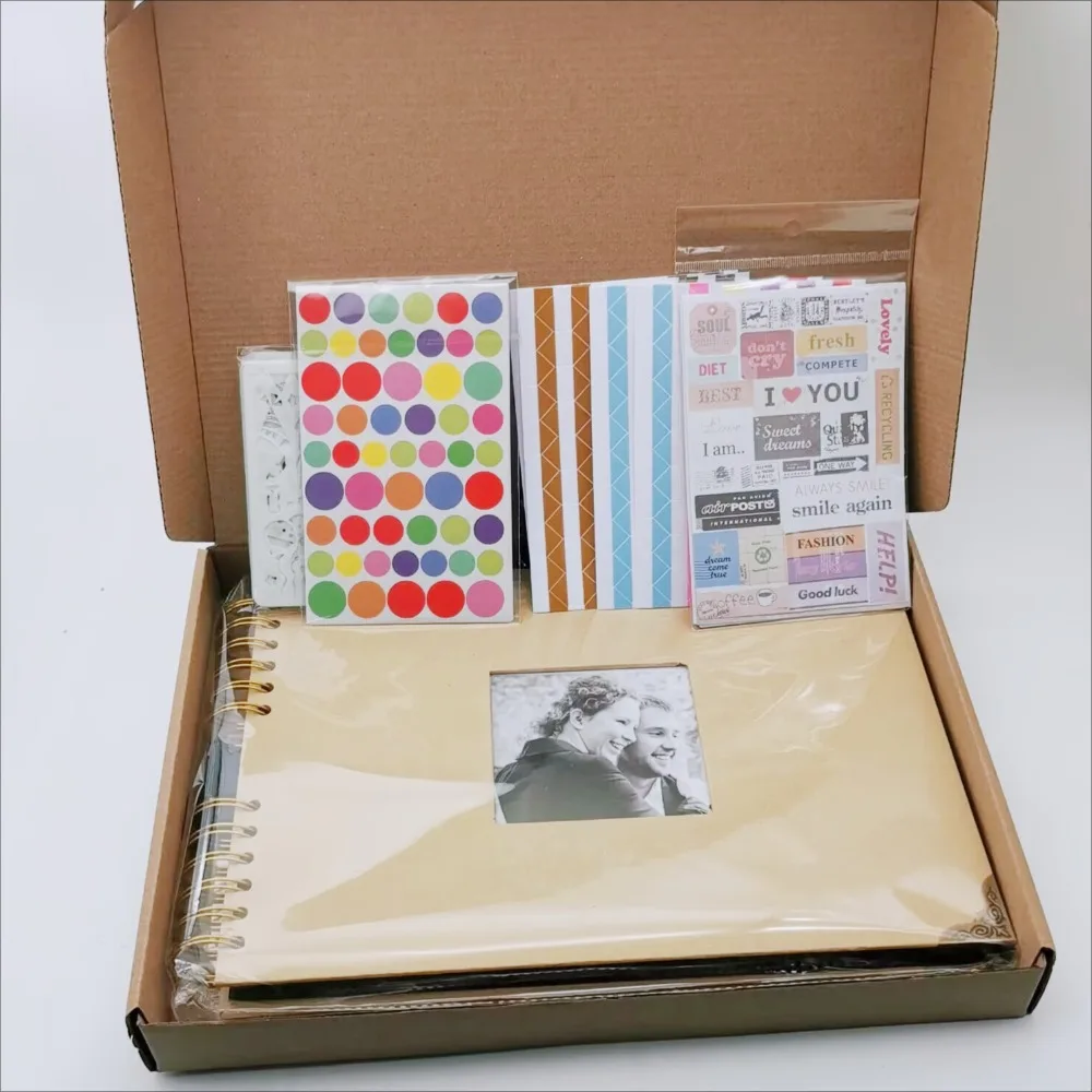 álbum de fotos artesanales DIY, Libro de memorias de 12 pulgadas 80 páginas, con tapa dura, álbum de recortes, álbum Kraft para aniversario de boda. - Imagen 4