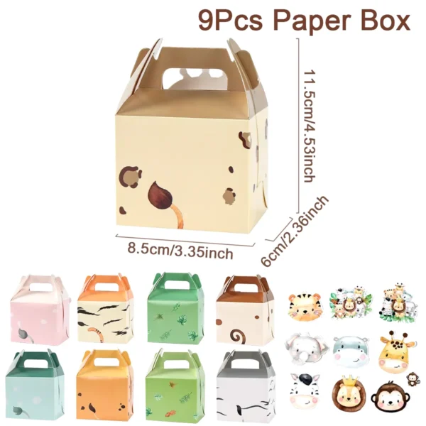Cajas de dulces de animales de la selva, decoración de fiesta de cumpleaños de Safari en la jungla, caja de embalaje de regalo para niños, caja de regalos para Baby Shower salvaje