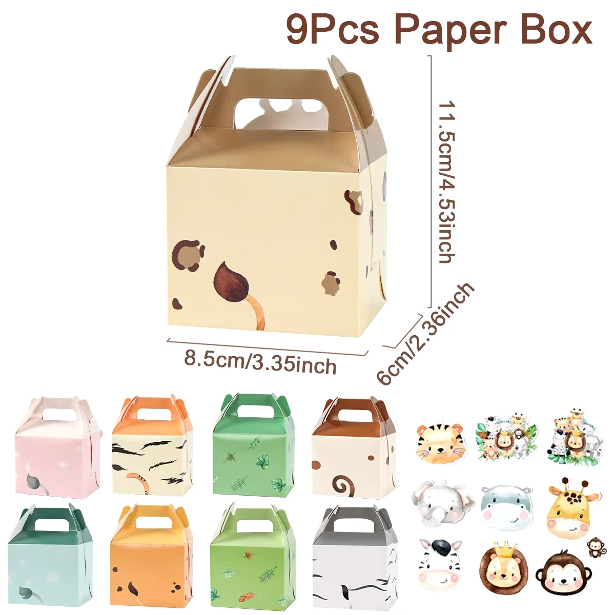 Cajas de dulces de animales de la selva, decoración de fiesta de cumpleaños de Safari en la jungla, caja de embalaje de regalo para niños, caja de regalos para Baby Shower salvaje - Imagen 4