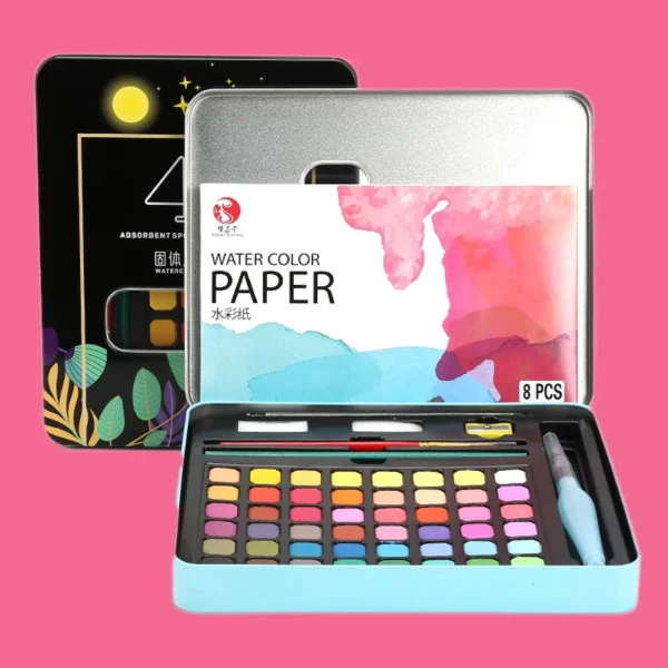 Pinturas de acuarela de 48 colores, con pincel y kit de dibujo de papel, suministros de arte para artistas principiantes