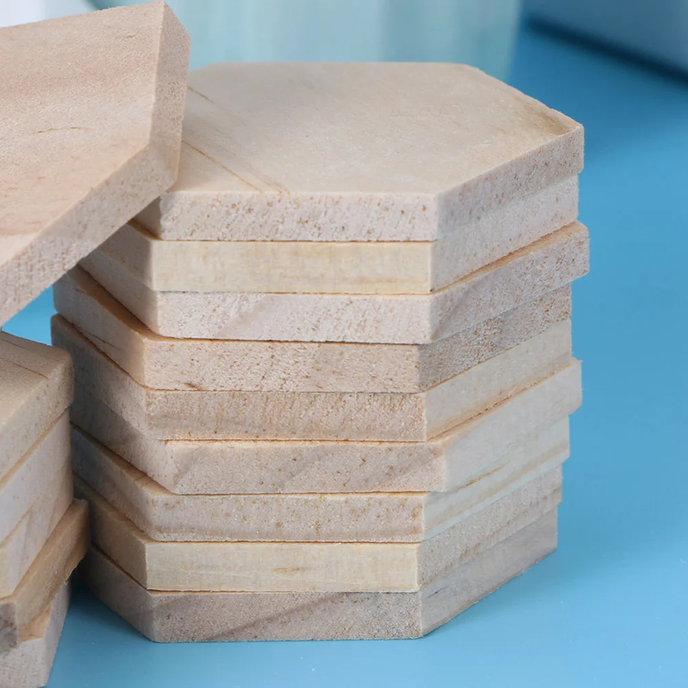 Piezas de madera de 1cm de espesor, discos Hexagonales sin pintar, adornos de madera para pintar - Imagen 5