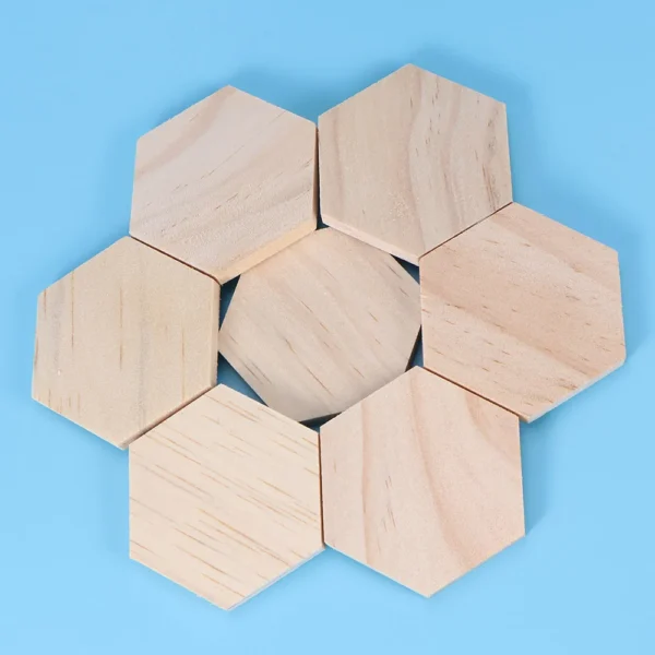 Piezas de madera de 1cm de espesor, discos Hexagonales sin pintar, adornos de madera para pintar
