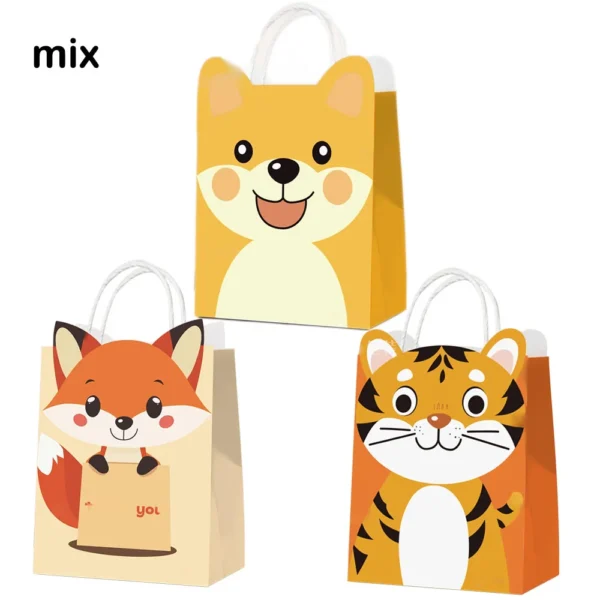Bolsas de papel de animales de dibujos animados con asa para niños