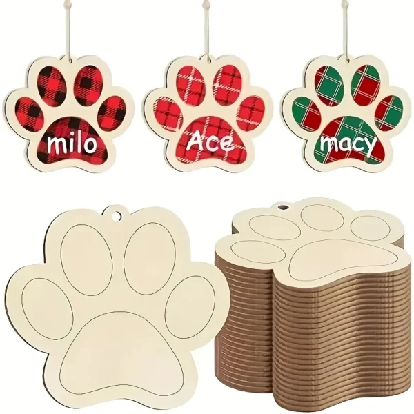 Adornos con forma de patas de perro de madera para pintar a mano, idetificador para poner el nombre, decoracion para arbol de navidad y celebraciones caninas