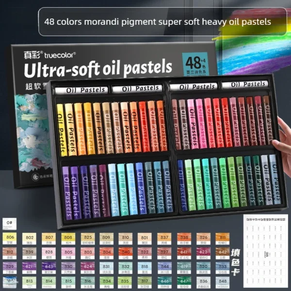 Crayones de Pastel al Óleo de 48 Colores, Textura de Óleo, Efecto 3D, No Tóxicos, Difuminables, para proyectos profesionales