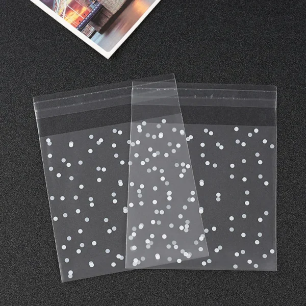 Bolsas de plástico transparente de celofán, autoadhesivas de lunares blancos