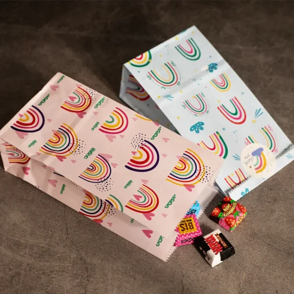 10 Uds. Bolsas de papel con tema de arcoíris, para galletas, bolsa de regalo, bolsas de recuerdo para celebraciones