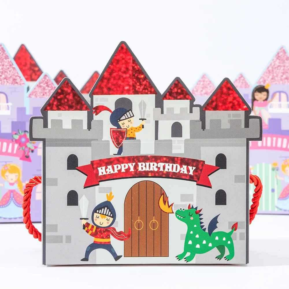 Cajas de cartón de Regalo para detalles pequeños, Chocolatinas con Diseño de Castillo de Princesa y Príncipe de Dibujos Animados, 10 Piezas. - Imagen 4