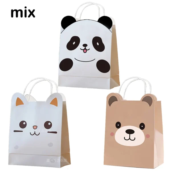 Bolsas de papel de animales de dibujos animados con asa para niños