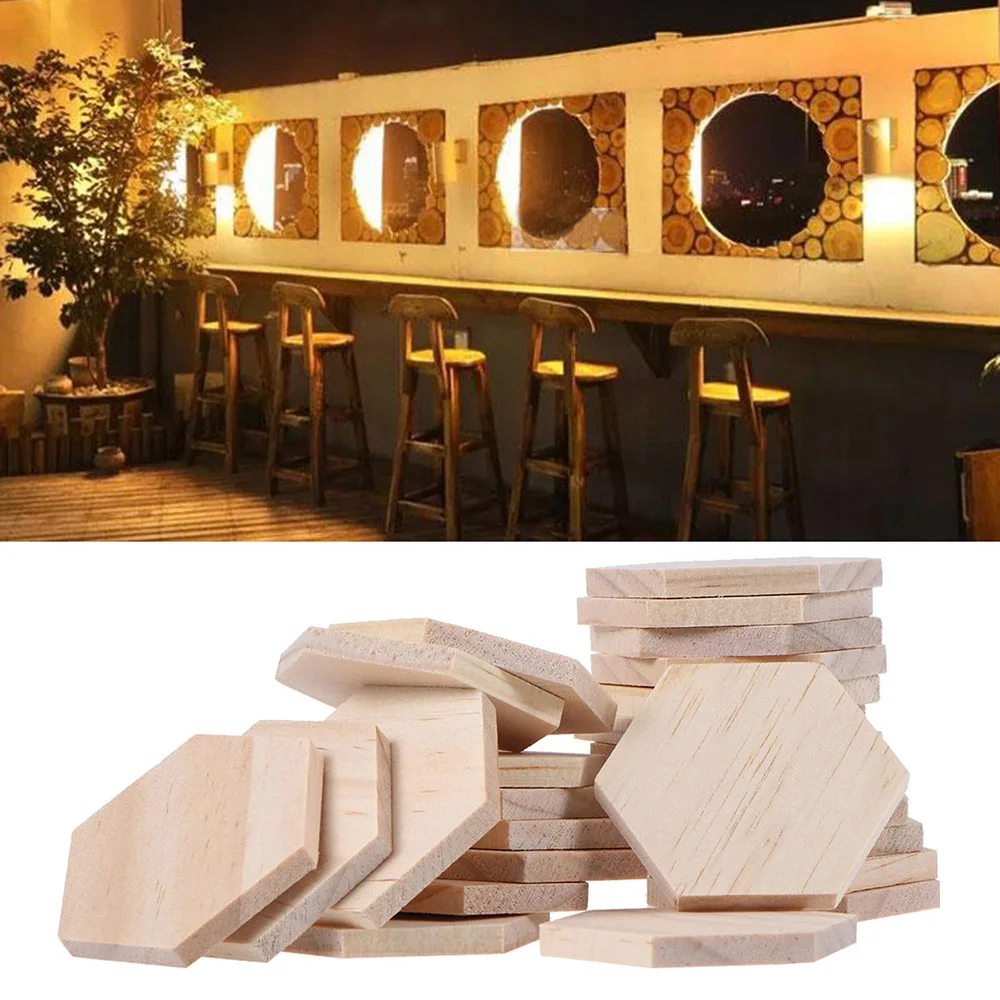 Piezas de madera de 1cm de espesor, discos Hexagonales sin pintar, adornos de madera para pintar - Imagen 4