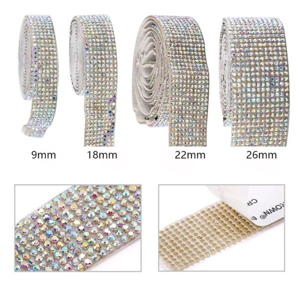 Cinta autoadhesiva de diamantes de imitación de cristal, pegatina de diamantes de imitación con purpurina para decoraciones y manualidades DIY