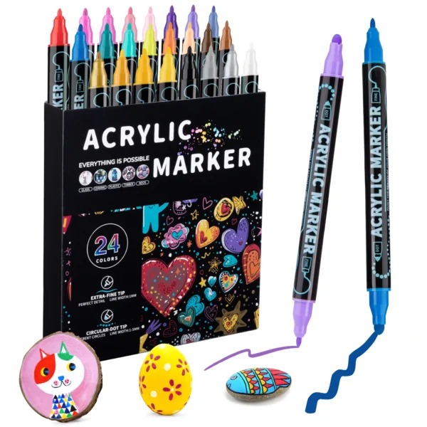 Rotuladores de pintura acrílica de doble punta, 12/24/36/48 colores, para lienzo de madera, pintura de roca, superficies de cerámica de vidrio, manualidades DIY