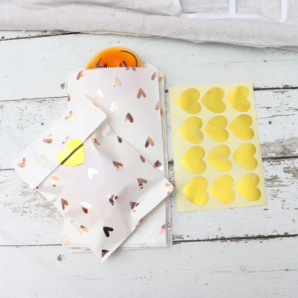 Bolsa de papel de regalo gruesa, pegatinas de puntos y corazón, para caramelos, dulces, chuches, detalles y galletas, bolsa de papel Kraft, bolsas artesanales 12 Uds.