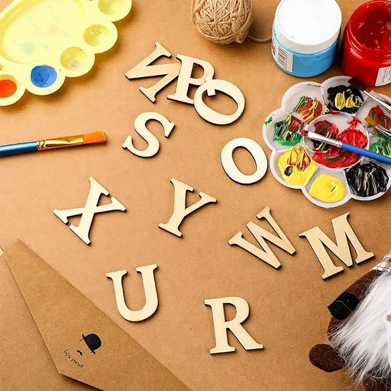 26 unids/set letras de madera sin terminar A-Z alfabetos de madera letras artesanales para DIY pintado educativo decoración de pared del hogar - Imagen 2