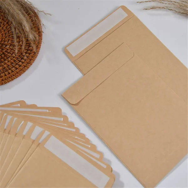 Sobre de papel Kraft de 20 piezas con cinta sellada autoadhesiva, bolsa para almacenamiento de documentos de oficina y facturas