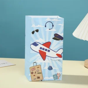 Bolsas de regalo de avión , bolsa de papel Kraft con pegatinas, tematica de aventura de aviador, 12 Uds.