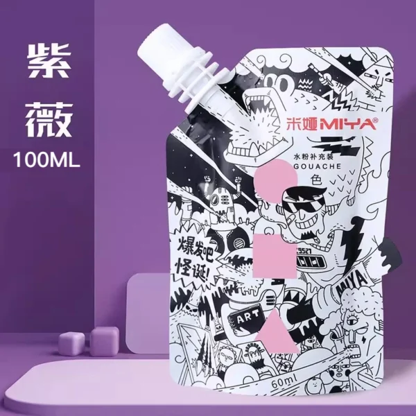 Pintura Gouache MIYA, paquete de recarga multicolor en bolsas de 100ml, pintura Gouache para estudiantes de arte, pintura Gouache resistente a la decoloración del color