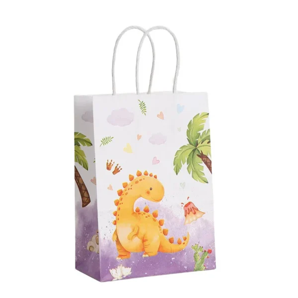 Bolsas de embalaje de regalo de papel con tematica de dibujo de dinosaurios, unisex, 12 Uds.