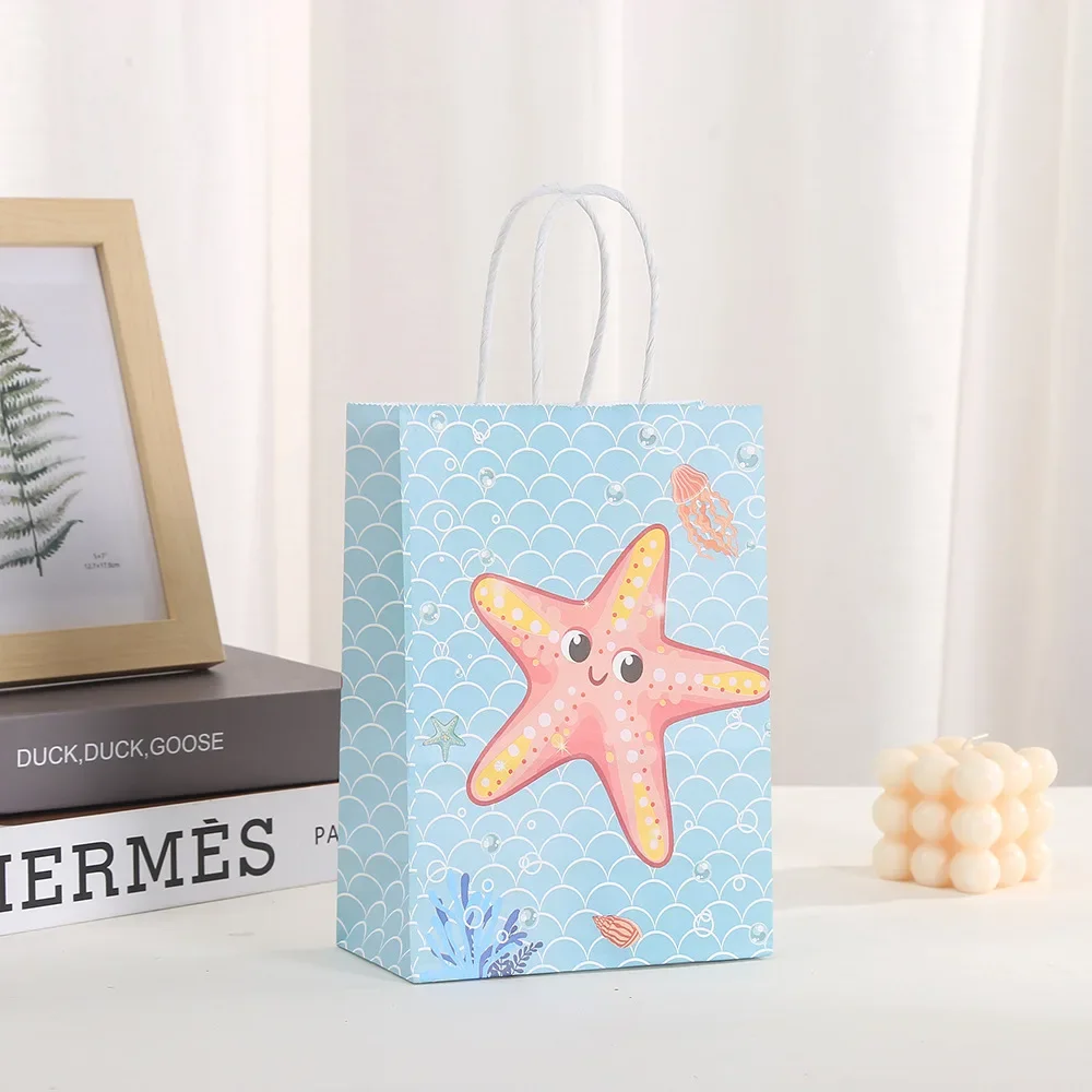 Bolsas de papel de regalo de papel con tematica de océano, de concha de sirena para decoraciones de cumpleaños, para detalles, galletas y dulces 6 uds. - Imagen 6