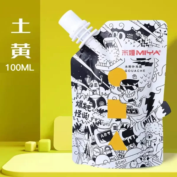 Pintura Gouache MIYA, paquete de recarga multicolor en bolsas de 100ml, pintura Gouache para estudiantes de arte, pintura Gouache resistente a la decoloración del color