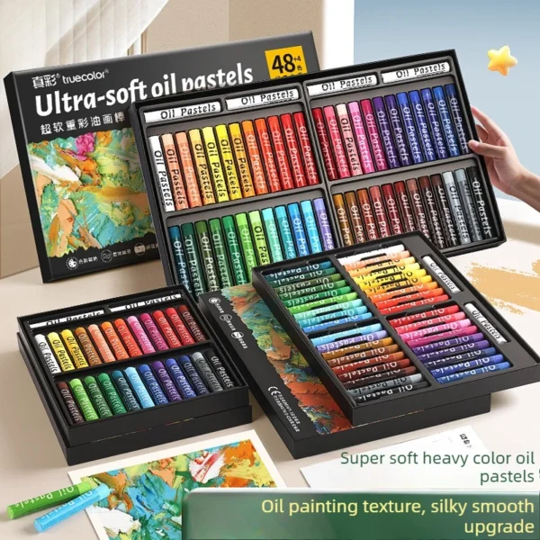 Crayones de Pastel al Óleo de 48 Colores, Textura de Óleo, Efecto 3D, No Tóxicos, Difuminables, para proyectos profesionales