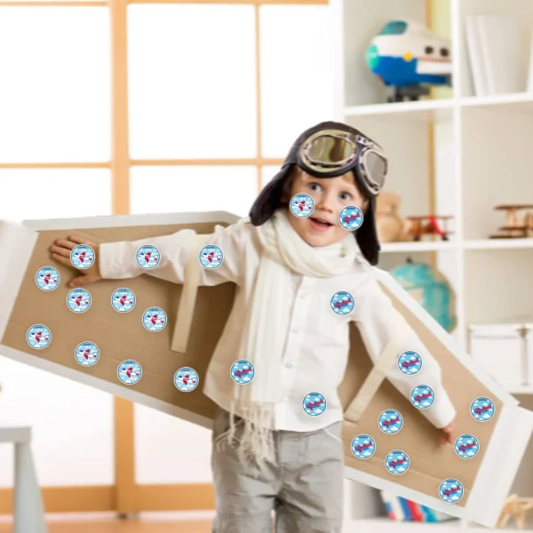 Bolsas de regalo de avión , bolsa de papel Kraft con pegatinas, tematica de aventura de aviador, 12 Uds.