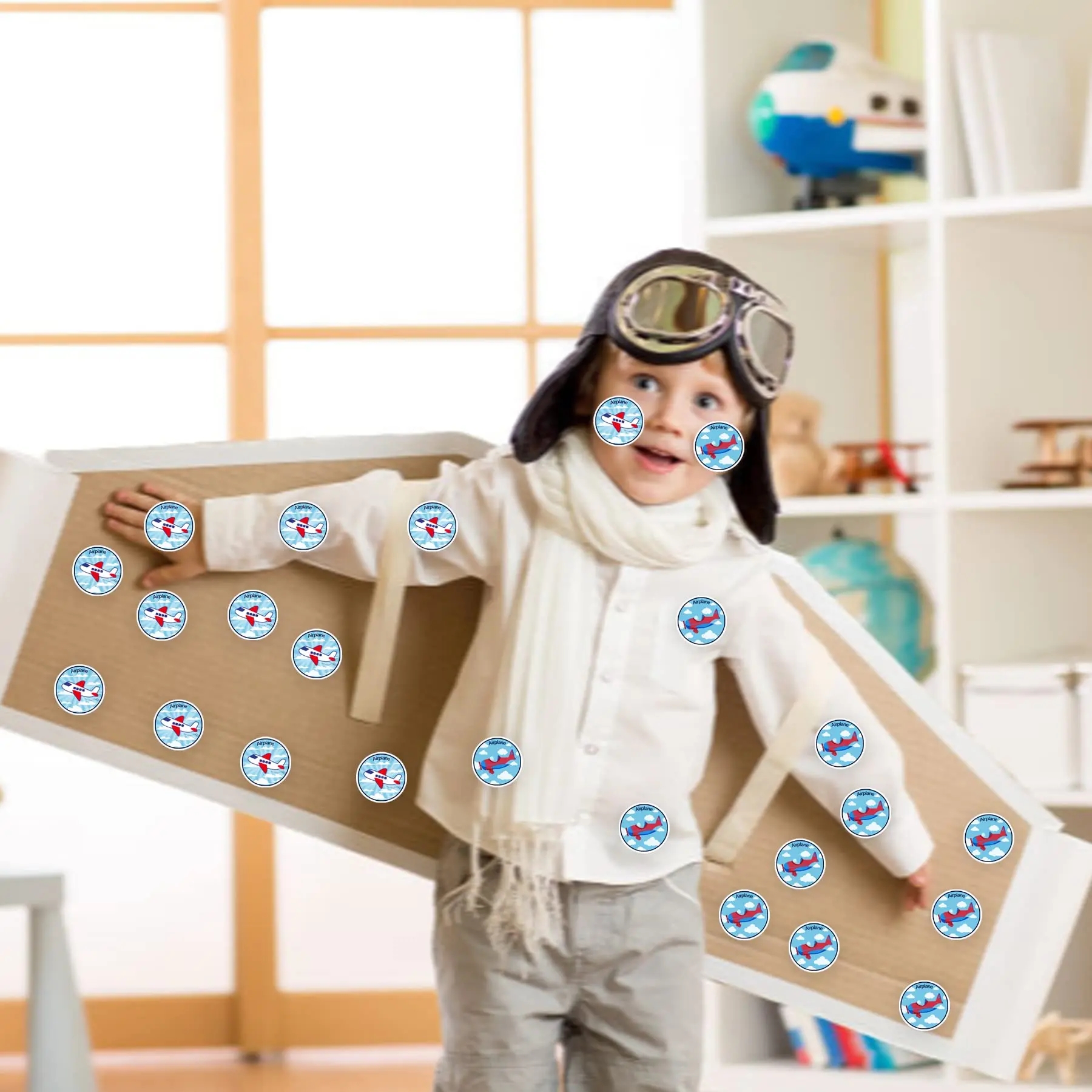 Bolsas de regalo de avión , bolsa de papel Kraft con pegatinas, tematica de aventura de aviador, 12 Uds. - Imagen 4