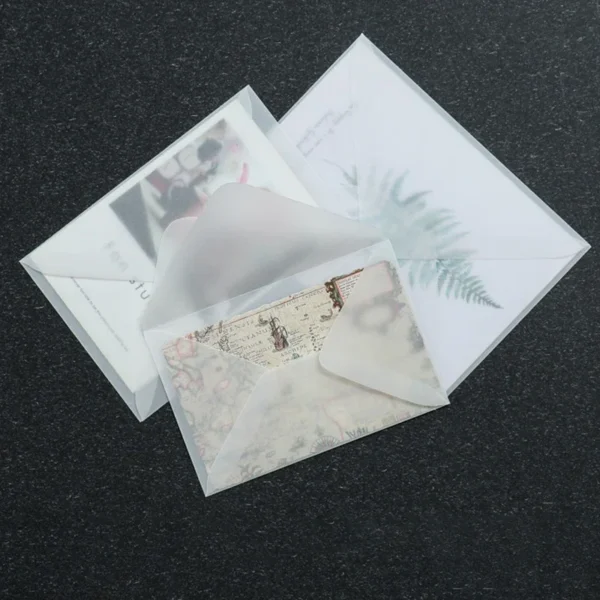 Sobre translúcido para tarjetas de invitaciones, cajas de regalo y postales