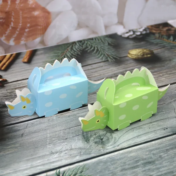 Caja de cartón de dinosaurio verde y azul, caja para regalos, chuches, dulces y detalles, caja de embalaje, 10 Uds.