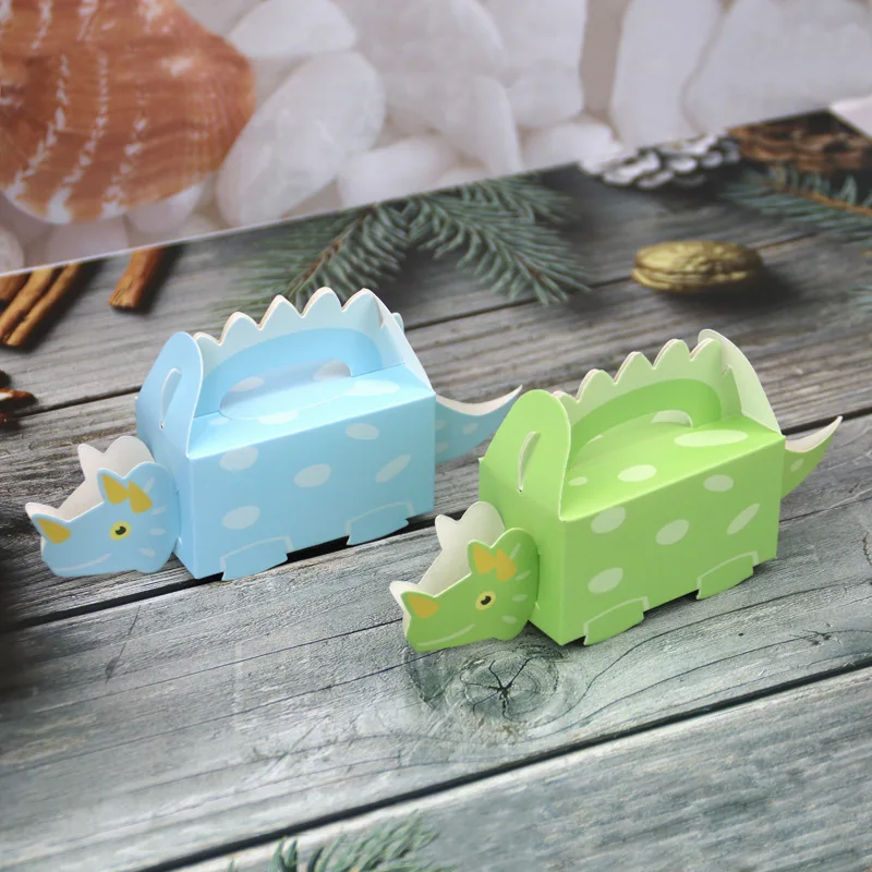 Caja de cartón de dinosaurio verde y azul, caja para regalos, chuches, dulces y detalles, caja de embalaje, 10 Uds. - Imagen 3