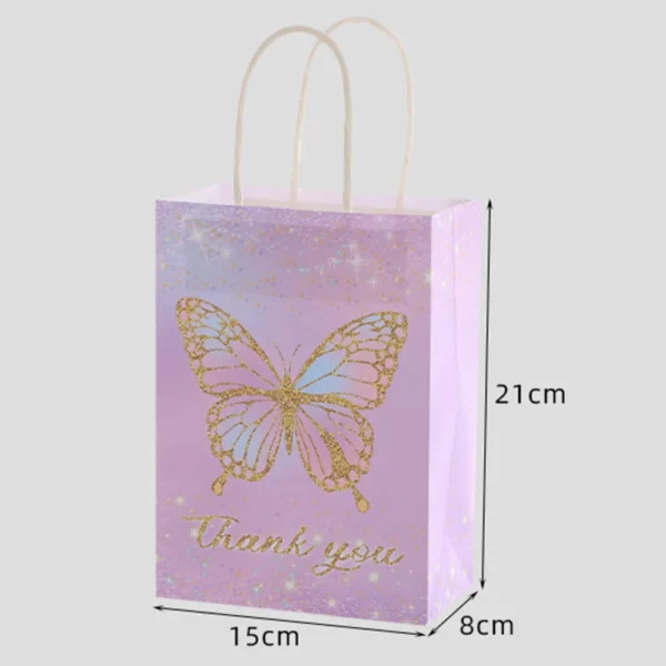 Bolsas de regalo de papel con temática de mariposa, bolsa de papel Kraft con asas para detalles, bodas, Día de la madre, cumpleaños de niñas, baby sohwers y celebraciones