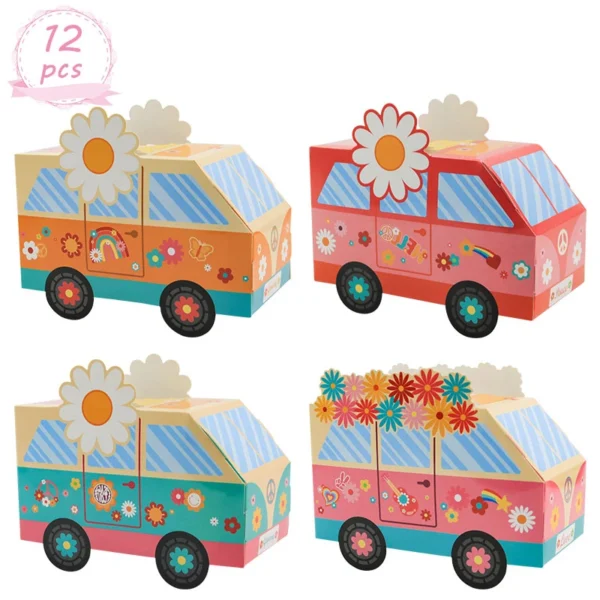 Cajas de carton recuerdo de autobús de la paz tematica Hippie, caja de regalo, 12/24 Uds.
