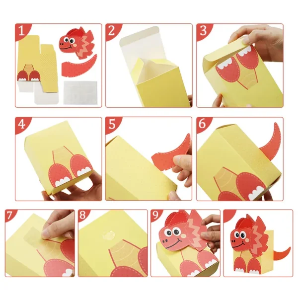 Cajas de Regalo de cartón con Forma de dinos 3D, especiales para celebraciones Infantiles, chuches y detalles o artículos artesanales temáticas de dinosaurios