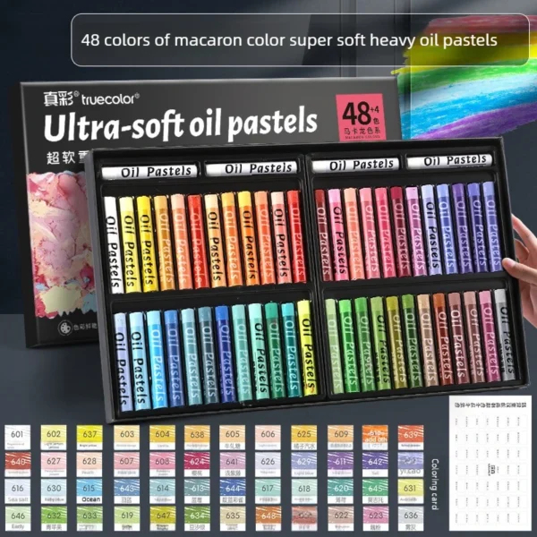 Crayones de Pastel al Óleo de 48 Colores, Textura de Óleo, Efecto 3D, No Tóxicos, Difuminables, para proyectos profesionales